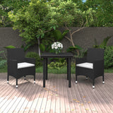 3 Piece Patio Dining Set with Cushions Poly Rattan and Glass