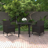 3 Piece Patio Dining Set with Cushions Poly Rattan and Glass