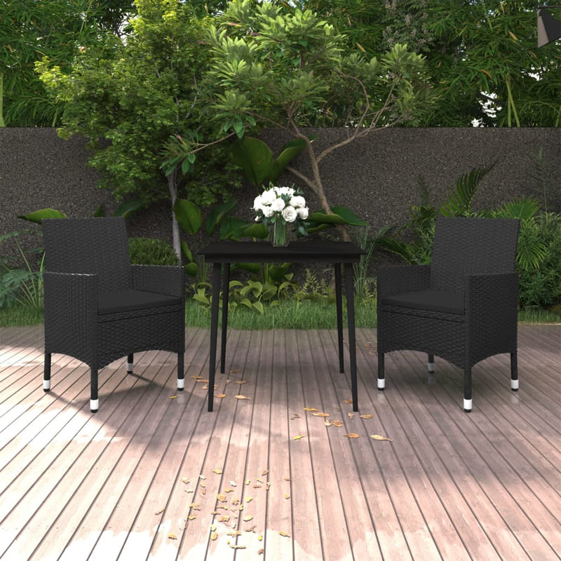 3 Piece Patio Dining Set with Cushions Poly Rattan and Glass