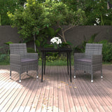 3 Piece Patio Dining Set with Cushions Poly Rattan and Glass