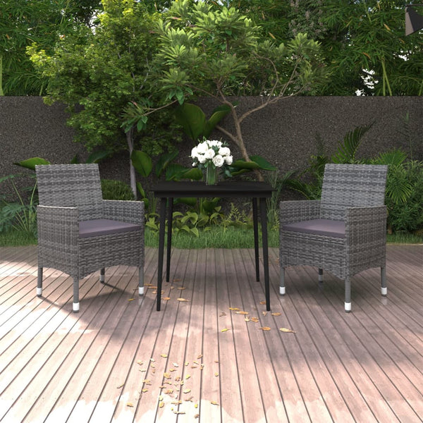 3 Piece Patio Dining Set with Cushions Poly Rattan and Glass