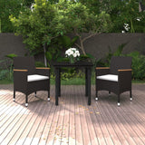 3 Piece Patio Dining Set with Cushions Poly Rattan and Glass