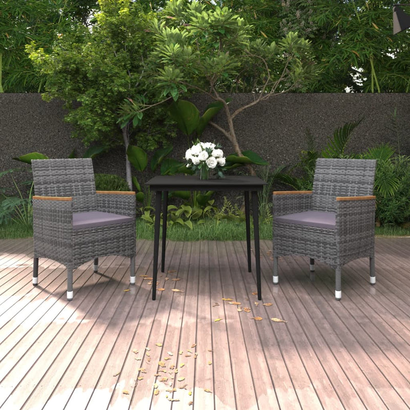 3 Piece Patio Dining Set with Cushions Poly Rattan and Glass