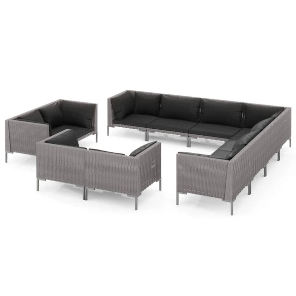 11 Piece Patio Lounge Set with Cushions Poly Rattan Dark Gray