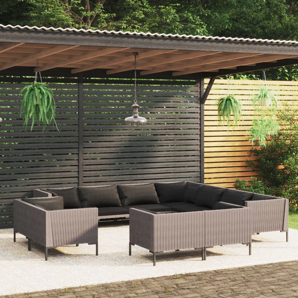 11 Piece Patio Lounge Set with Cushions Poly Rattan Dark Gray