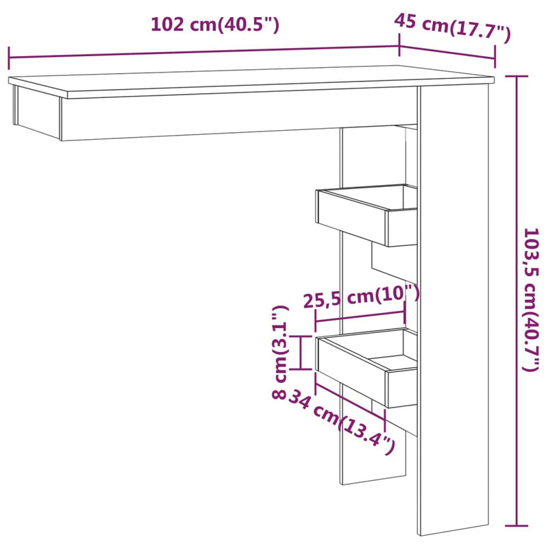 Wall Bar Table Brown Oak 40.2"x17.7"x40.7" Engineered Wood