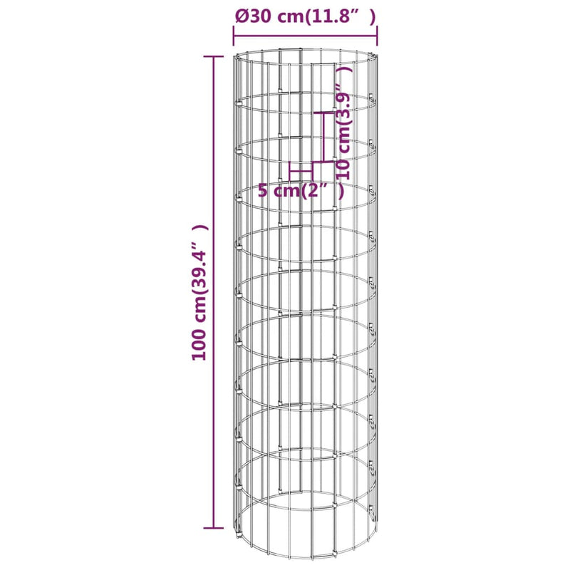 Circular Gabion Pole Galvanized Steel Ø11.8"x39.4"