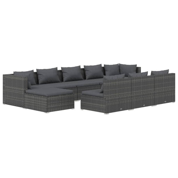 10 Piece Patio Lounge Set with Cushions Gray Poly Rattan