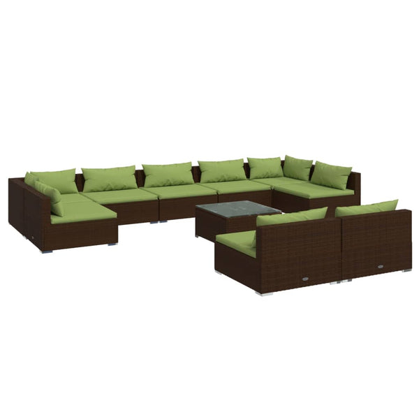 10 Piece Patio Lounge Set with Cushions Brown Poly Rattan