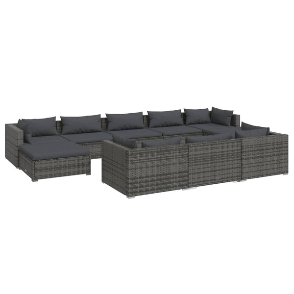 10 Piece Patio Lounge Set with Cushions Gray Poly Rattan