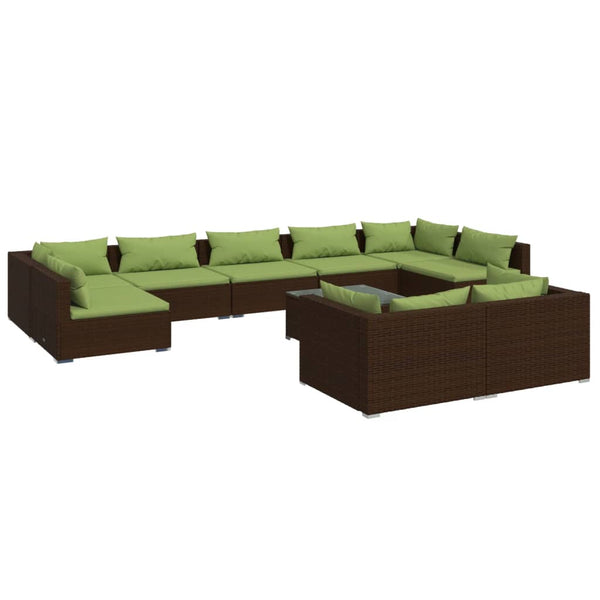 10 Piece Patio Lounge Set with Cushions Brown Poly Rattan