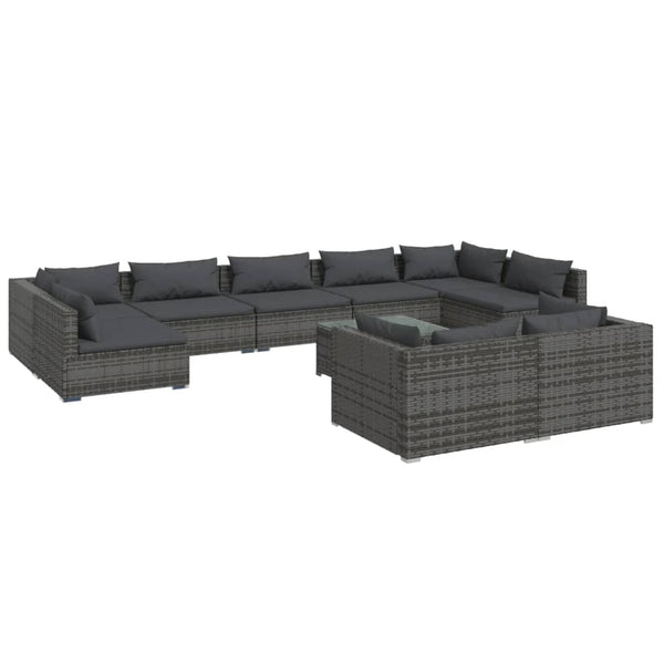 10 Piece Patio Lounge Set with Cushions Gray Poly Rattan