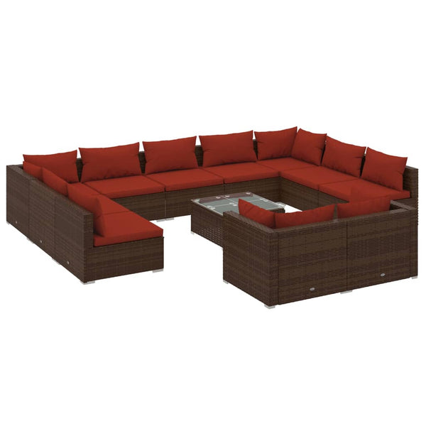 12 Piece Patio Lounge Set with Cushions Brown Poly Rattan