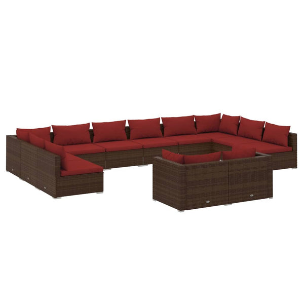 12 Piece Patio Lounge Set with Cushions Brown Poly Rattan