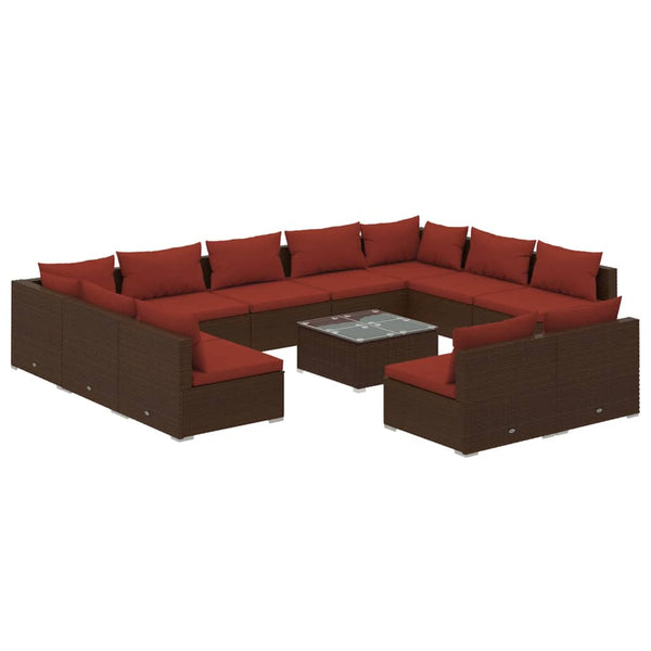 12 Piece Patio Lounge Set with Cushions Brown Poly Rattan