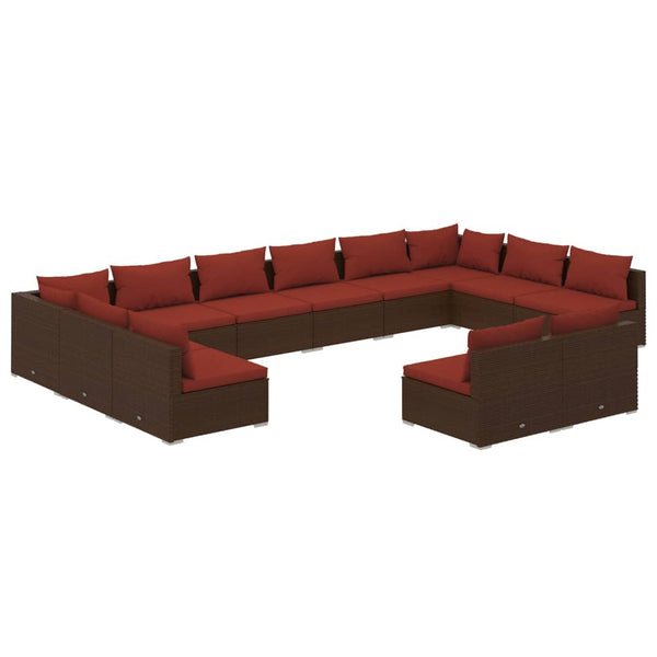 12 Piece Patio Lounge Set with Cushions Brown Poly Rattan