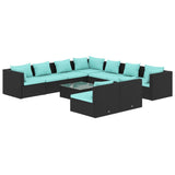 10 Piece Patio Lounge Set with Cushions Black Poly Rattan