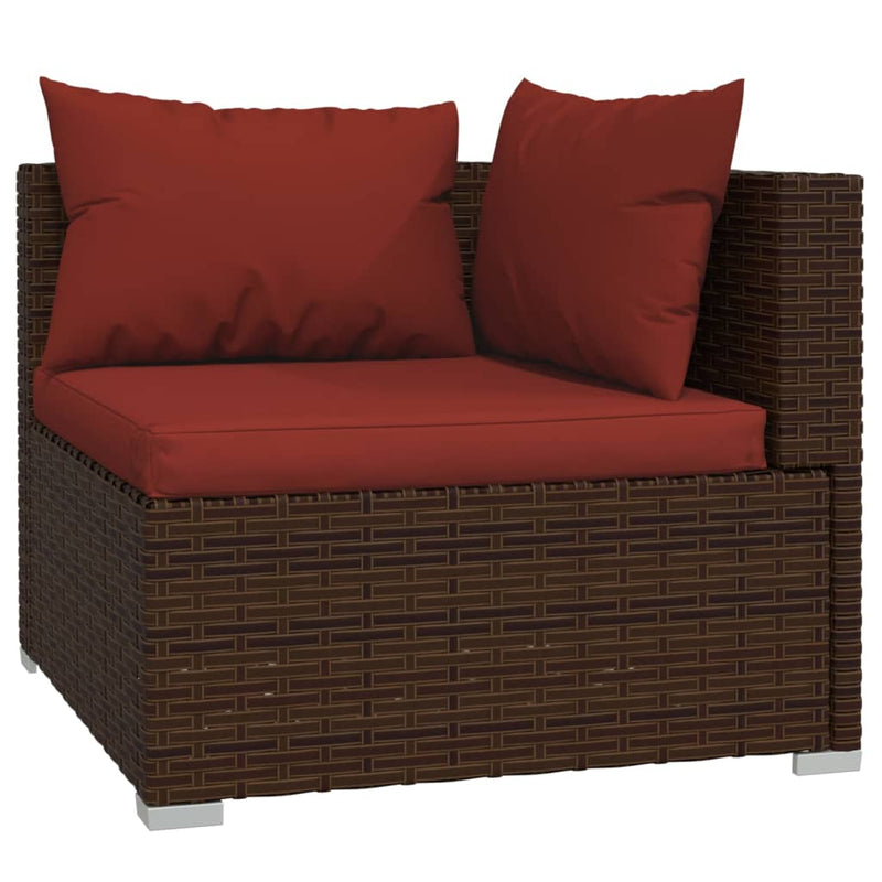 10 Piece Patio Lounge Set with Cushions Brown Poly Rattan