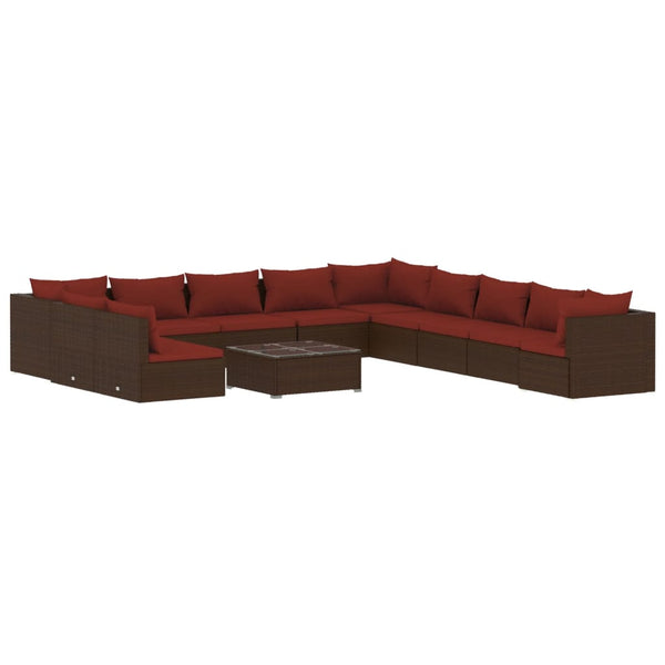 12 Piece Patio Lounge Set with Cushions Brown Poly Rattan