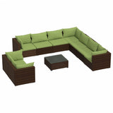 10 Piece Patio Lounge Set with Cushions Brown Poly Rattan