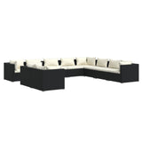 10 Piece Patio Lounge Set with Cushions Black Poly Rattan