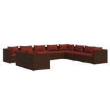 10 Piece Patio Lounge Set with Cushions Brown Poly Rattan