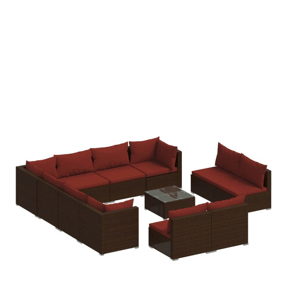 12 Piece Patio Lounge Set with Cushions Brown Poly Rattan