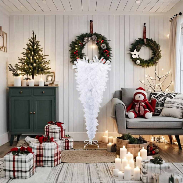 Upside-down Artificial Christmas Tree with Stand White 5 ft