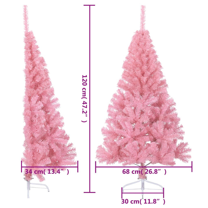 Artificial Half Christmas Tree with Stand Pink 4 ft PVC