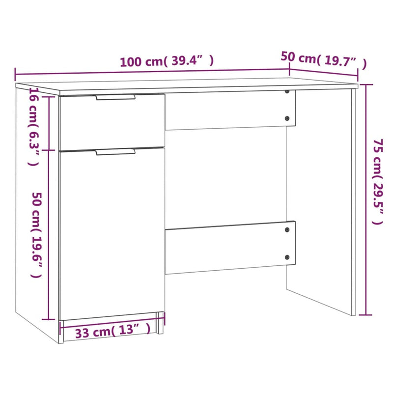 Desk Brown Oak 39.4"x19.7"x29.5" Engineered Wood