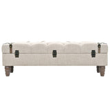 Storage Bench 43.7" Cream Solid Wood Fir&Fabric