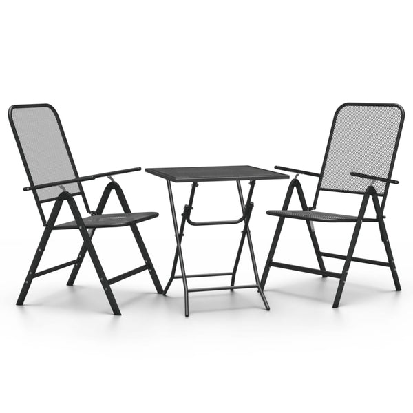 3 Piece Patio Dining Set Expanded Metal Mesh Anthracite