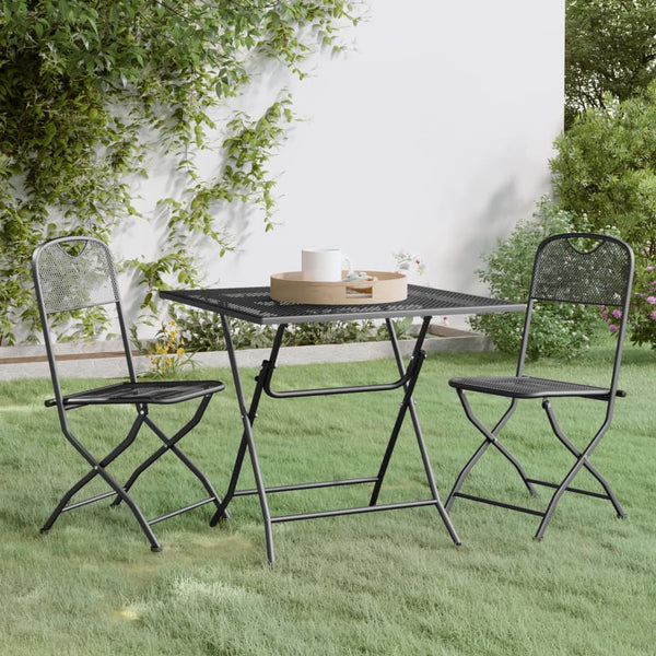 3 Piece Patio Dining Set Expanded Metal Mesh Anthracite