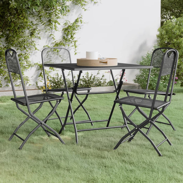 5 Piece Patio Dining Set Expanded Metal Mesh Anthracite