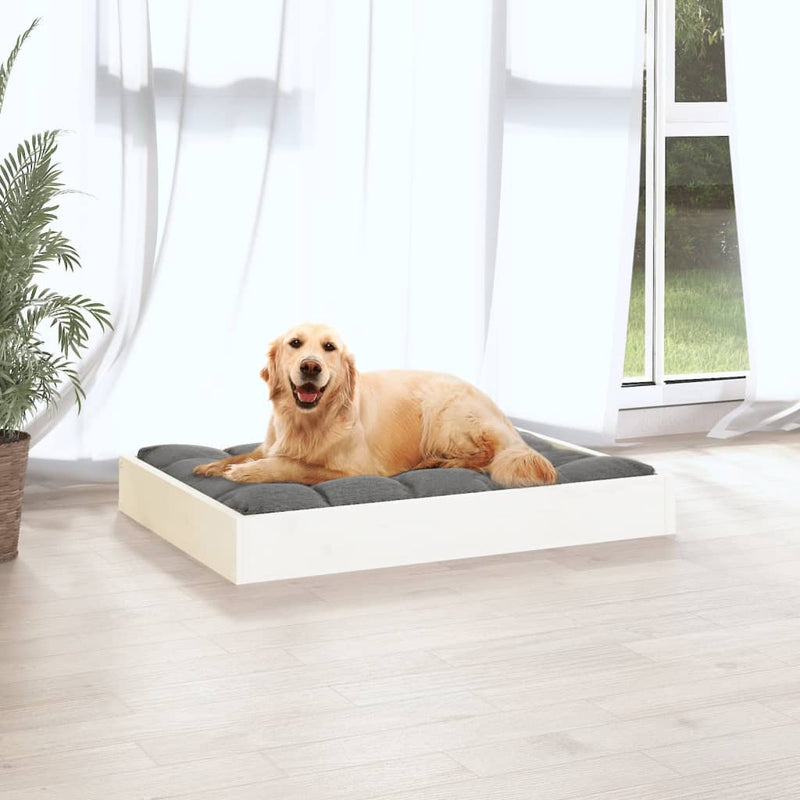 Dog Bed White 28.1"x21.3"x3.5" Solid Wood Pine