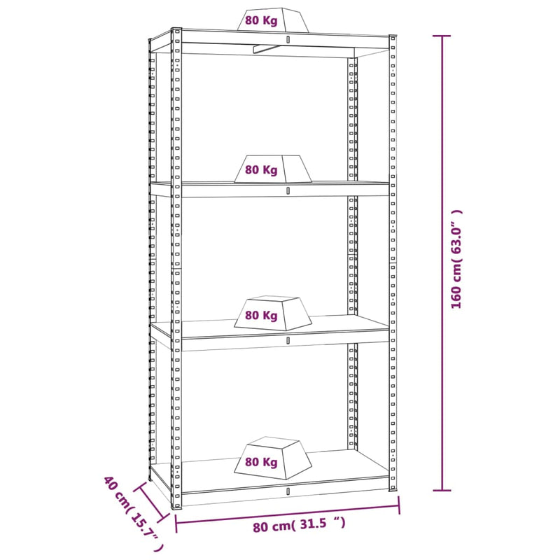 4-Layer Shelves 2 pcs Anthracite Steel&Engineered Wood