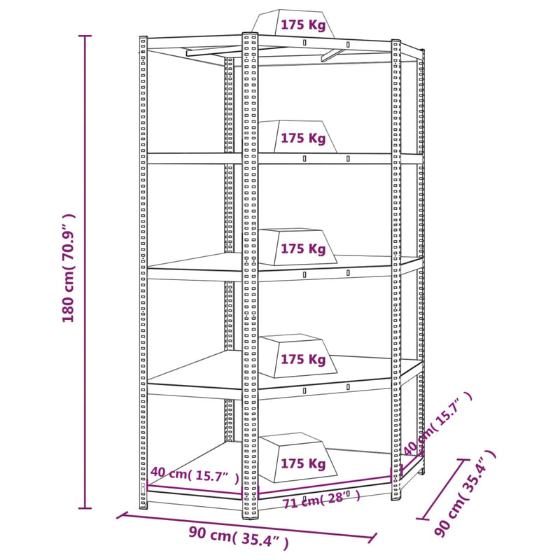 5-Layer Corner Shelf Blue Steel&Engineered Wood