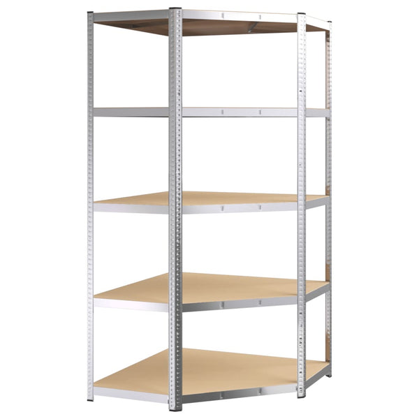 5-Layer Heavy-duty Corner Shelf Silver Steel&Engineered Wood