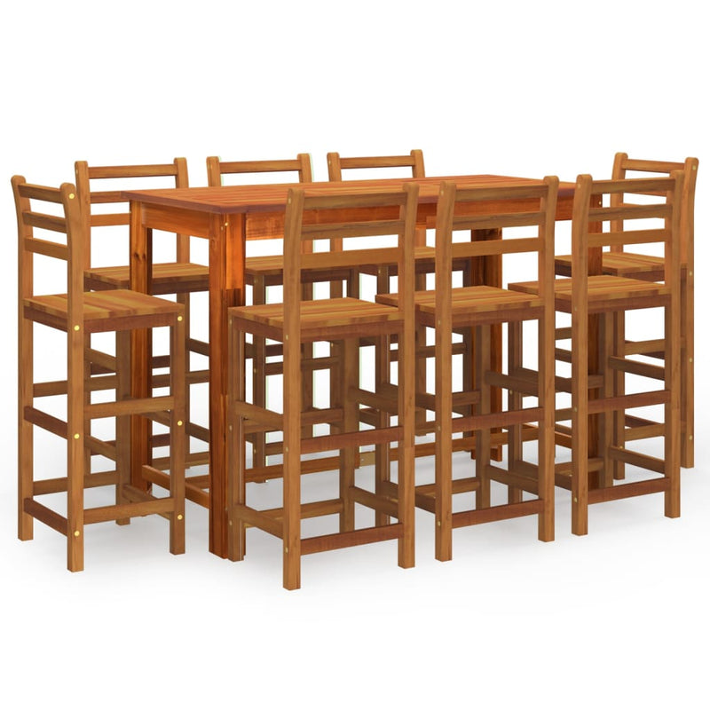 9 Piece Patio Bar Set Solid Wood Acacia