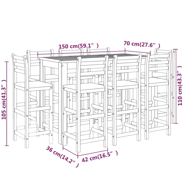 9 Piece Patio Bar Set Solid Wood Acacia