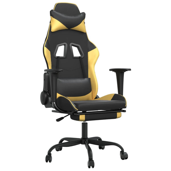 Massage Gaming Chair with Footrest Black&Gold Faux Leather