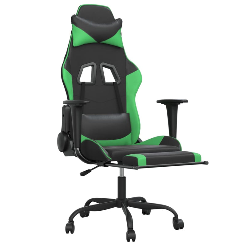 Massage Gaming Chair with Footrest Black&Green Faux Leather