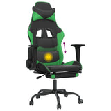 Massage Gaming Chair with Footrest Black&Green Faux Leather