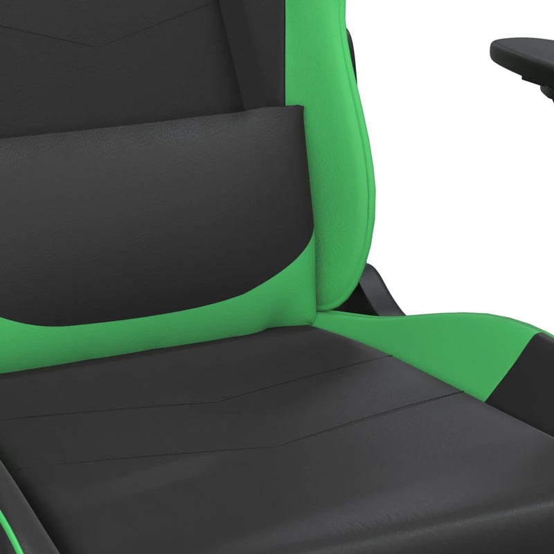 Massage Gaming Chair with Footrest Black&Green Faux Leather