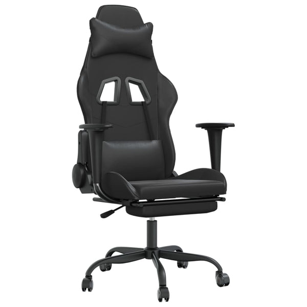 Massage Gaming Chair with Footrest Black Faux Leather