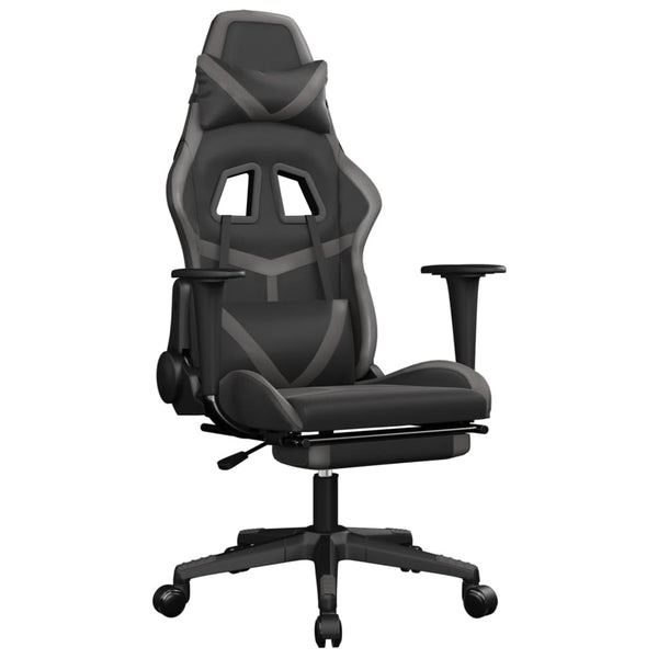 Massage Gaming Chair with Footrest Black&Gray Faux Leather