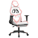 Massage Gaming Chair with Footrest White&Pink Faux Leather