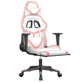 Massage Gaming Chair with Footrest White&Pink Faux Leather