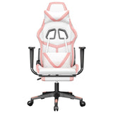 Massage Gaming Chair with Footrest White&Pink Faux Leather