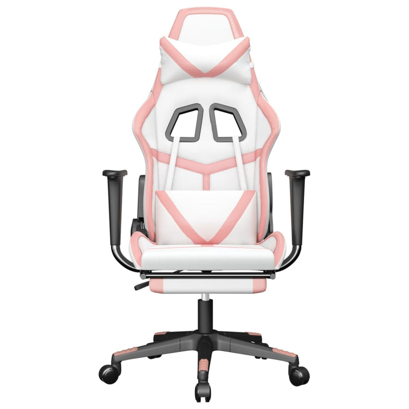 Massage Gaming Chair with Footrest White&Pink Faux Leather